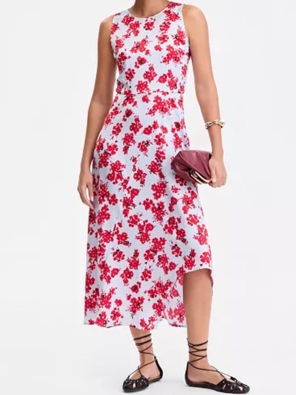 INC International Concepts White Dress with Red Floral Print